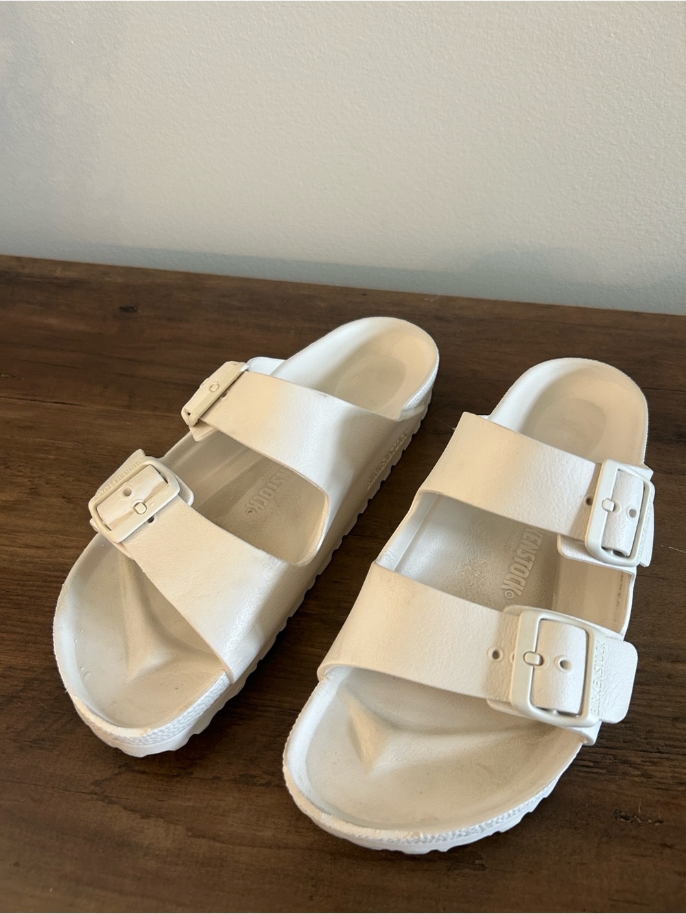 Birkenstock White Double Buckle Slide Sandals